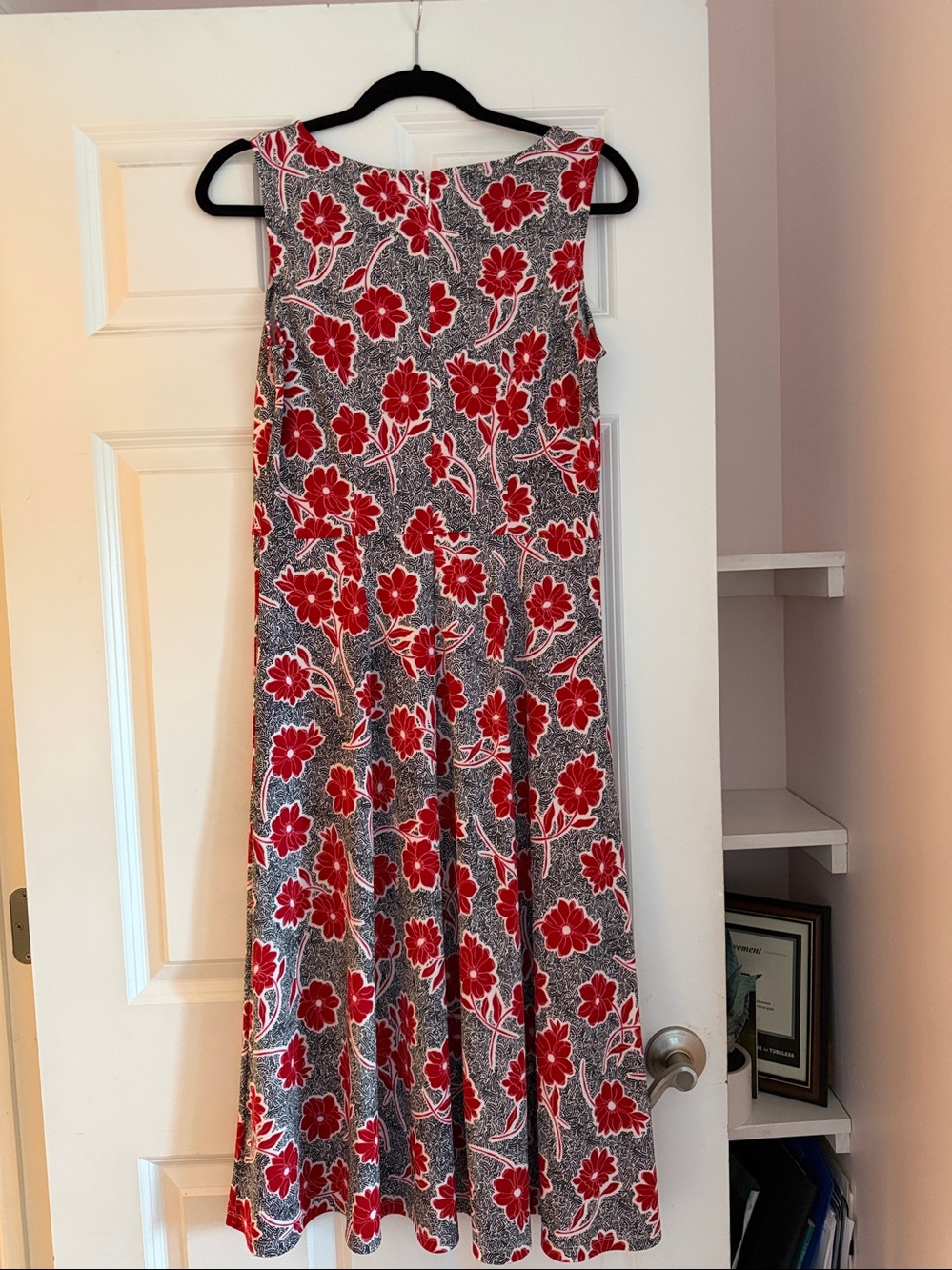 Talbots Red Floral Midi Dress on Gray Ground - Picture 4 of 5